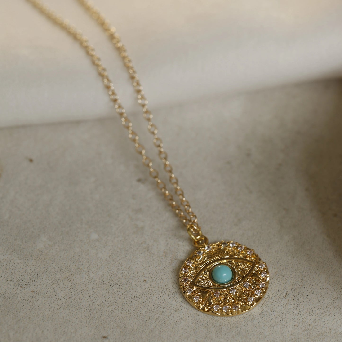 Evil Eye Coin gold necklace