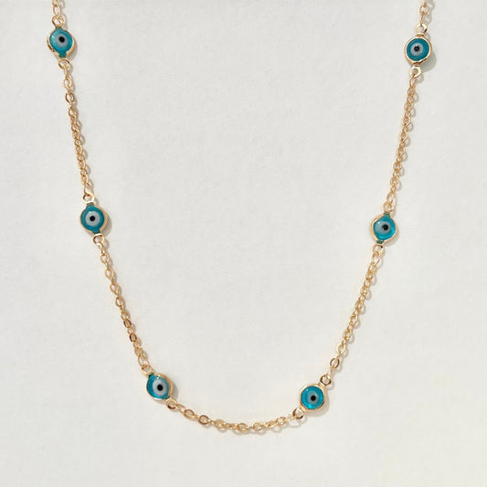 Evil Eye Blue Glass Chain Necklace